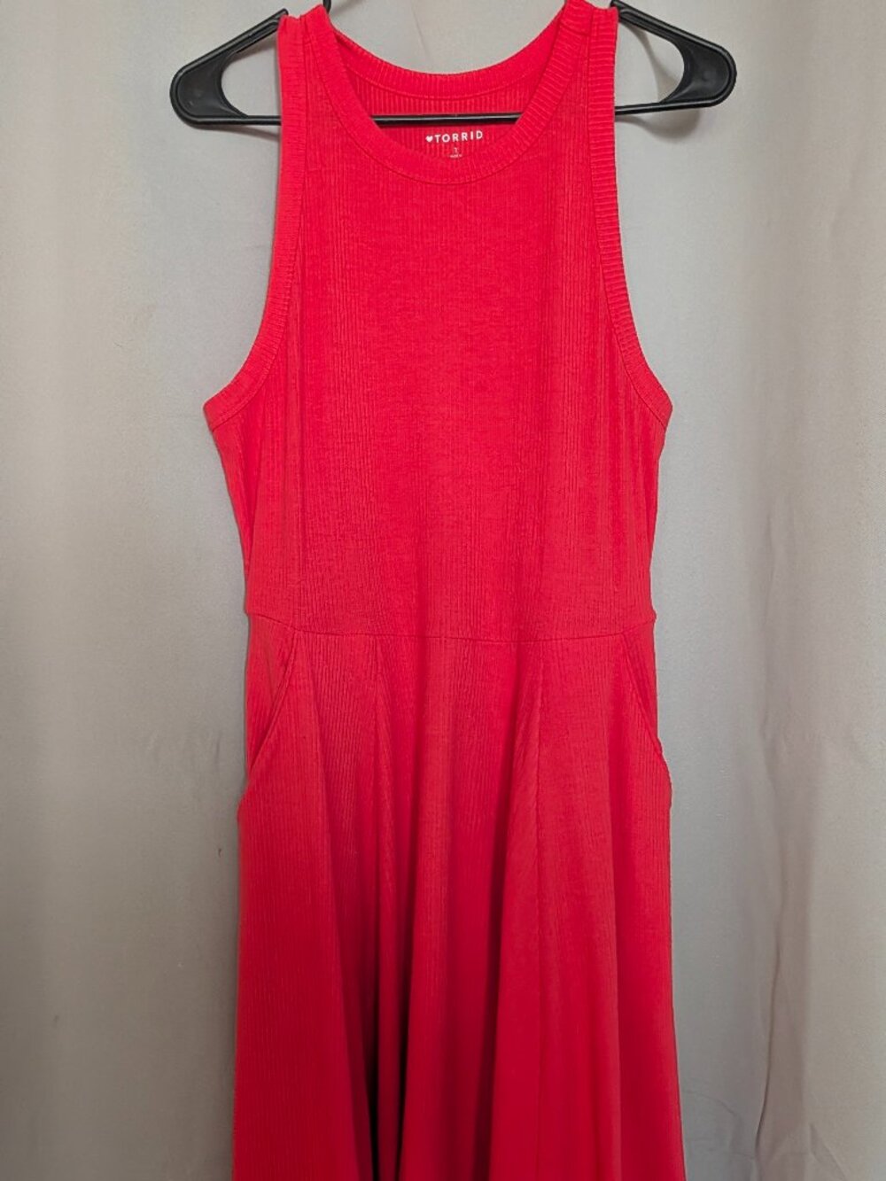 Torrid Curve Ribbed Knit Tank Dress Red Stretch Midi w/ Pockets